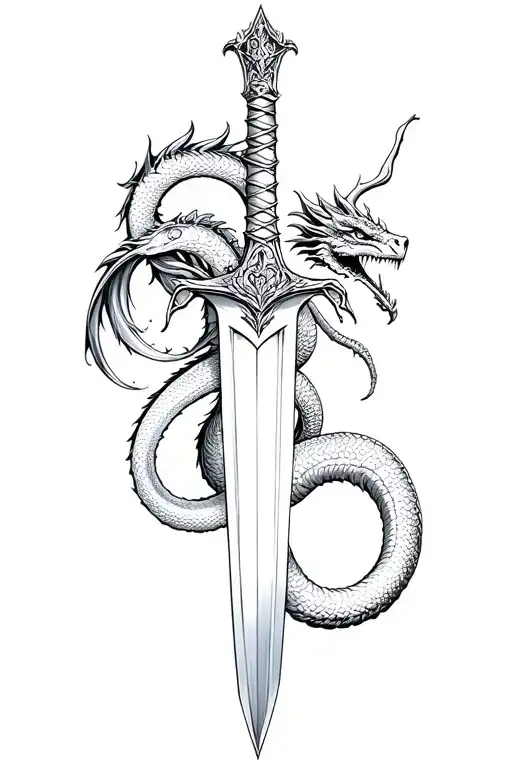 girly version dagger with a dragon and a snake wrapped around the dagger tattoo design idea