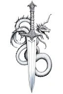 girly version dagger with a dragon and a snake wrapped around the dagger tattoo design idea