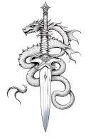girly version dagger with a dragon and a snake wrapped around the dagger tattoo design idea