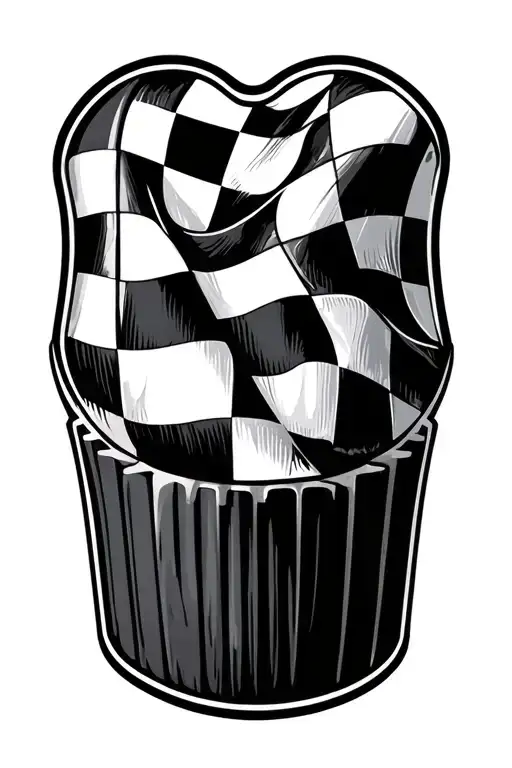 checkered flag 18speed gear knob merged together symbolizing the client's love tattoo design idea