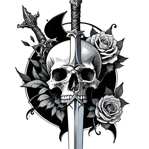 sword of Methuselah and memento mori memento vivere tattoo design idea