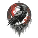 raven , nordic runes, lines around it, nordic themed tattoo design idea
