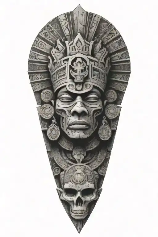 religion, war, life and Aztec tattoo design idea