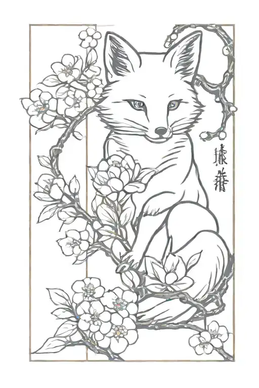 fox omamori charms sakura branch tattoo design idea