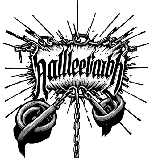 word hallelujah with chain breaking under tattoo design idea