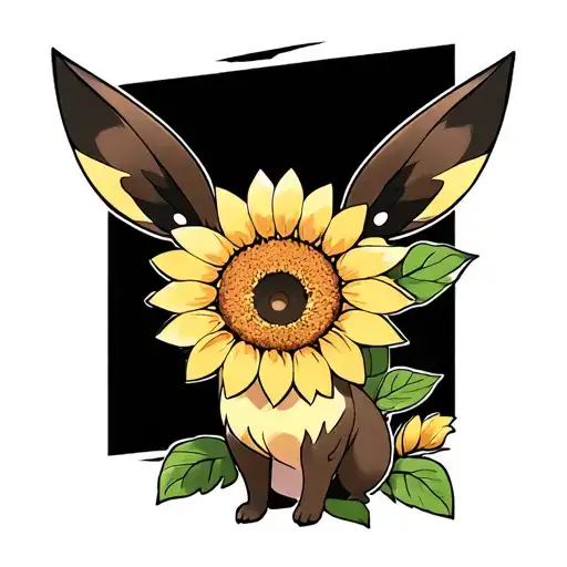 eevee pokemon and sunflower blooming tattoo design idea