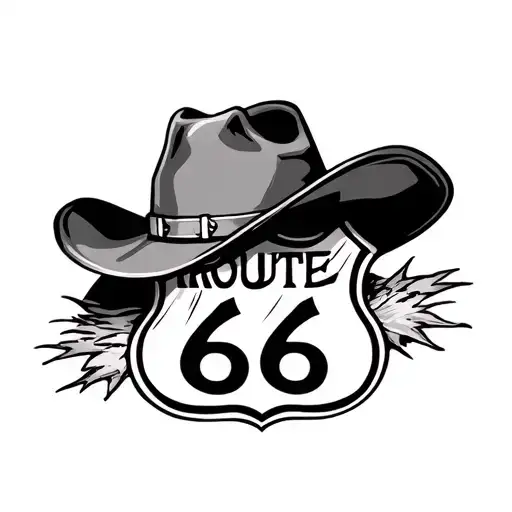 Route 66 panel and cowboy hat tattoo design idea