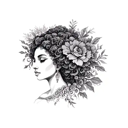 afrocentric persephone tattoo design idea