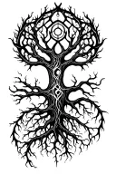 web of wyrd  and yggdrasil tree root tattoo design idea