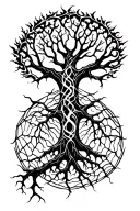 web of wyrd  and yggdrasil tree root tattoo design idea