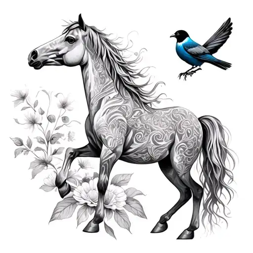 marigold horses and torogoz bird  tattoo design idea