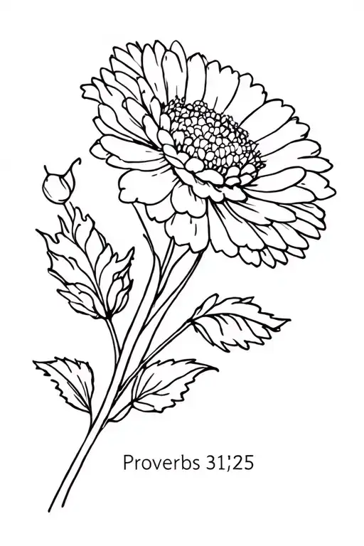 carnation and chrysanthemum "proverbs 31:25" as stem tattoo design idea