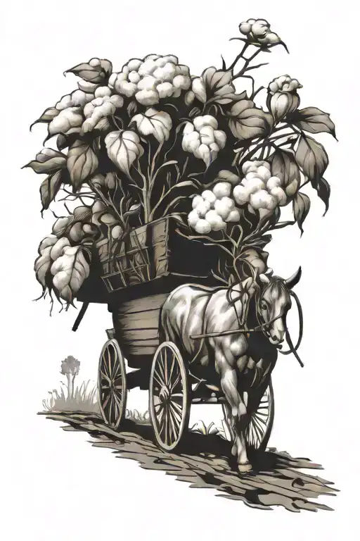 cotton stalk, mule and wagon, with hints of the bayou  tattoo design idea