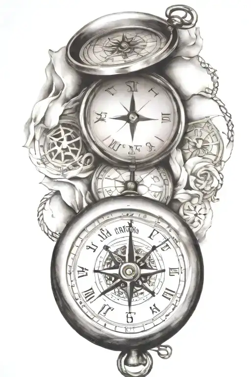compass and pocket watch tattoo design idea