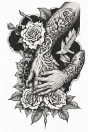 cross, the creation of adam hands, flowers growing tattoo design idea