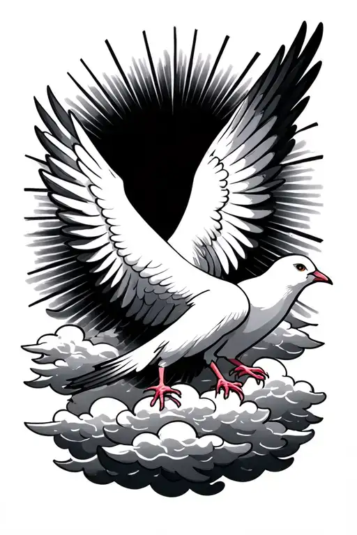 Sun rays and clouds with two white pidgeons tattoo design idea