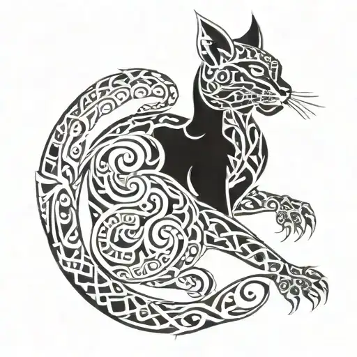 black metal cat time dragon tattoo design idea