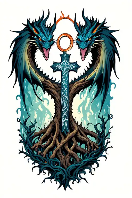 dragon infinity symbol tree of life raven cross tattoo design idea