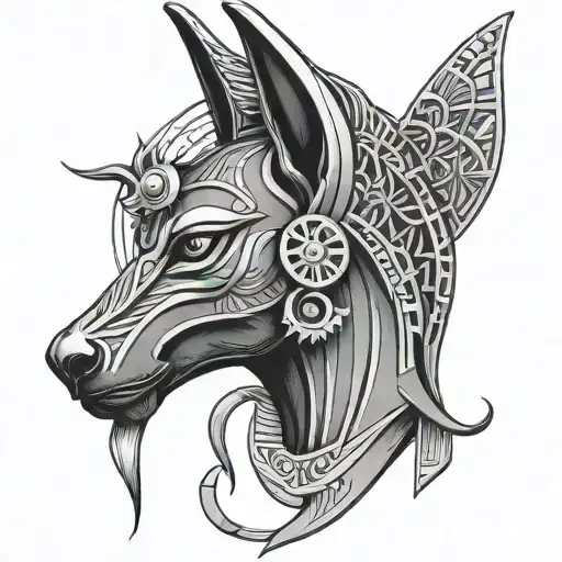 Egyptian god Anubis with eye of Horus and ankh tattoo design idea