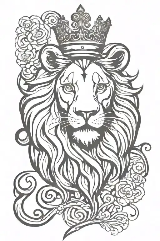 lion royal flourish wearing crown tattoo design idea