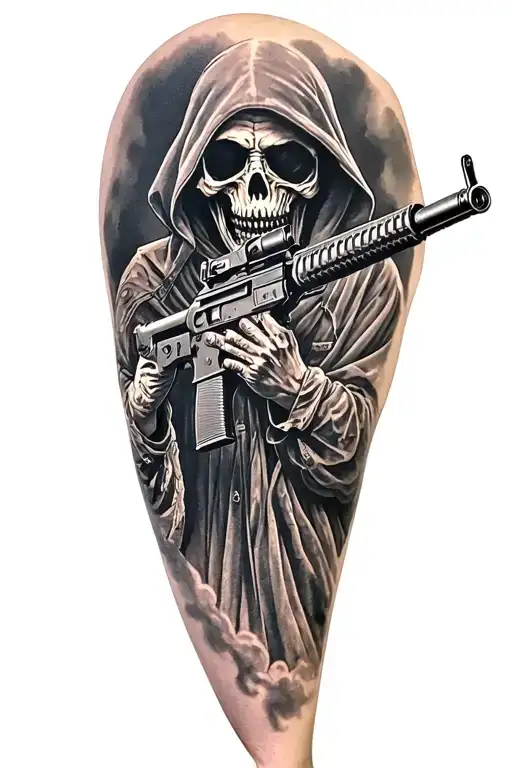 grim reaper with AR15 gun tattoo design idea