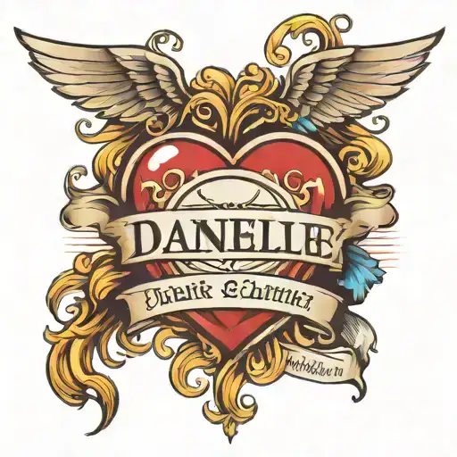 heart with a banner that says "Danielle" tattoo design idea