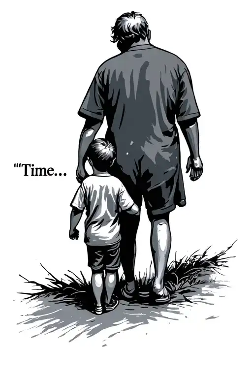 "Time..." dad and son holding hands tattoo design idea
