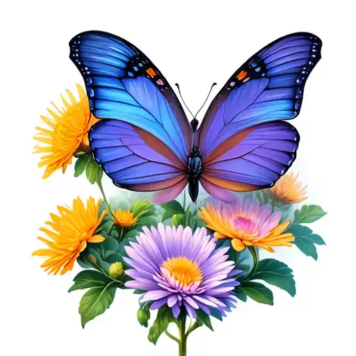 butterfly made with aster flower tattoo design idea