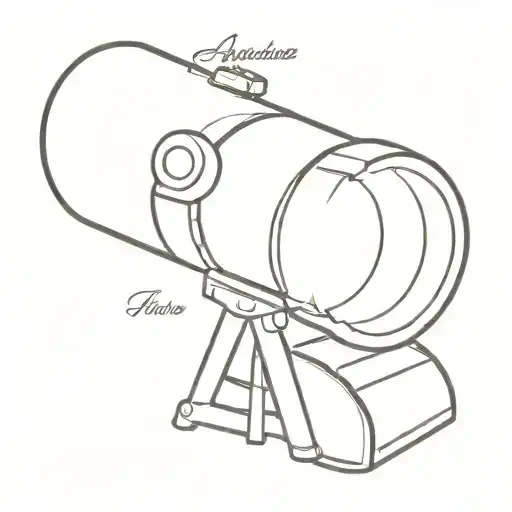 a simple telescope silhouette with phrase Ayúdame a mirar around it tattoo design idea