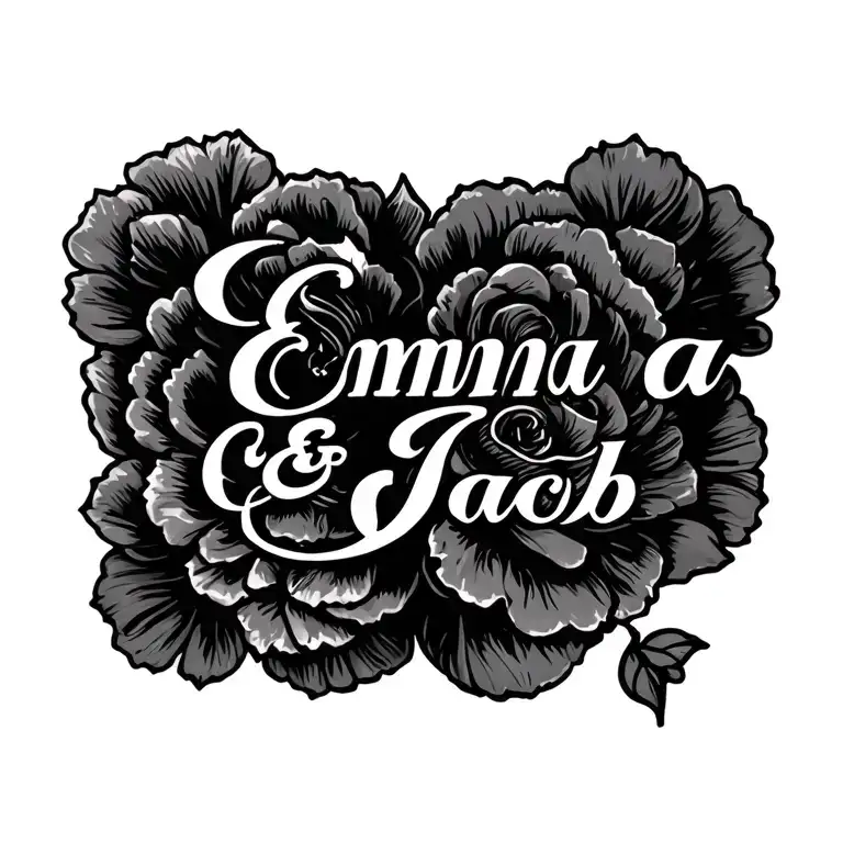 Emma & Jacob in very fancy cursive letters on single peck tattoo design idea