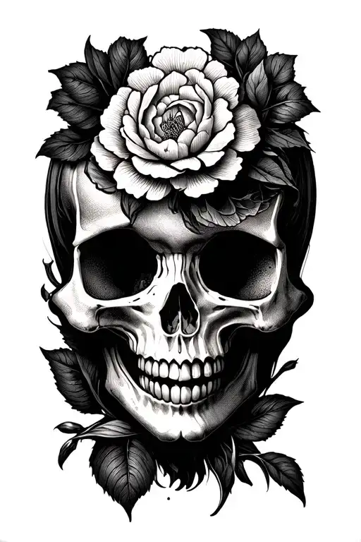 Tattoo Concept: “The Laughing Bloom”Main Element:A delicate, slightly smiling skull, almost ghostlike — light, ethere tattoo design idea