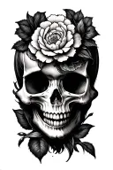 Tattoo Concept: “The Laughing Bloom”Main Element:A delicate, slightly smiling skull, almost ghostlike — light, ethere tattoo design idea