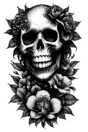 Tattoo Concept: “The Laughing Bloom”Main Element:A delicate, slightly smiling skull, almost ghostlike — light, ethere tattoo design idea
