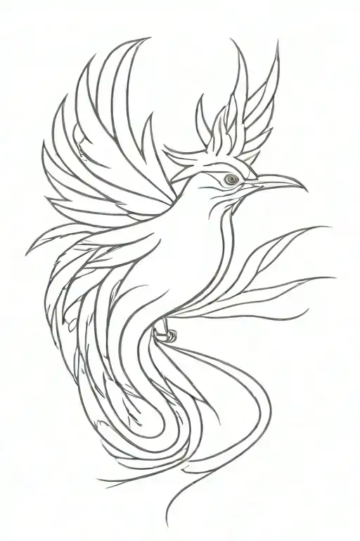 Phoenix fine line drawing tattoo design idea