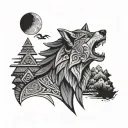Aztec Wolf howling tattoo design idea
