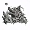 Aztec Wolf howling tattoo design idea