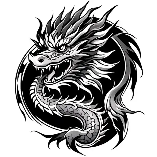 thai dragon and maori warrior tattoo design idea
