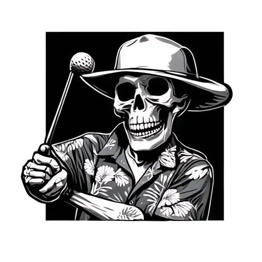 skeleton playing golf in Hawaiian shirt tattoo design idea