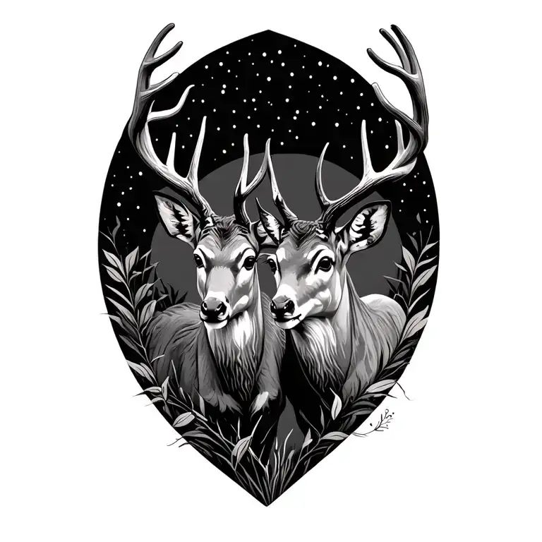 buck and doe walking together representing parents who passed tattoo design idea