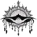 mandala design with dangling things connected to a manta Ray  tattoo design idea