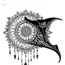 mandala design with dangling things connected to a manta Ray  tattoo design idea