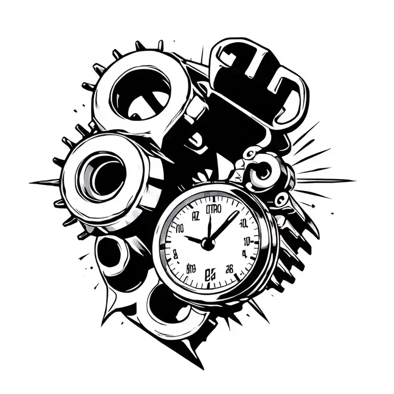 wrenches engine parts clock tattoo design idea