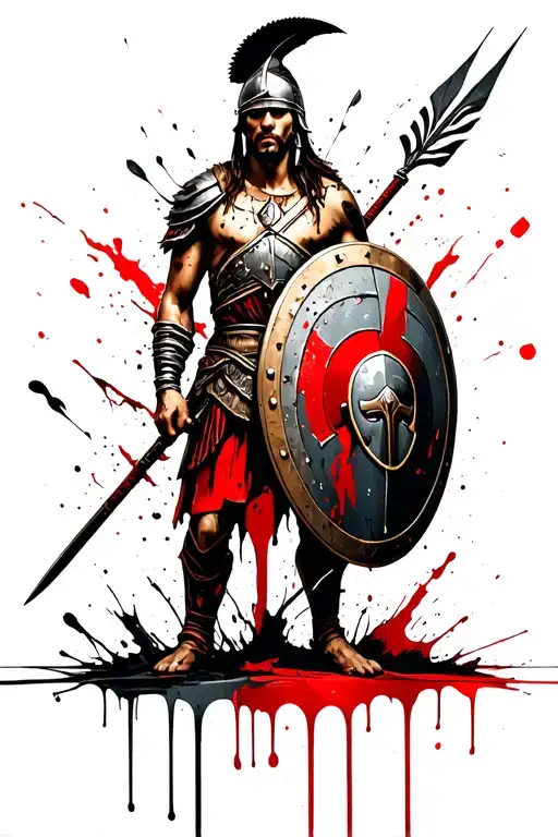 Spartan warrior holding shield and spear tattoo design idea