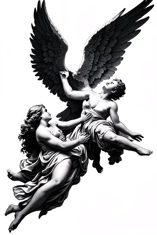 angel falling and reaching towards another angel tattoo design idea