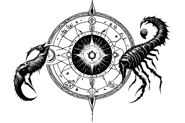 alchemic symbols zodiac sign leo virgo scorpio ruling planets tattoo design idea