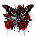 Moth, black roses and leaves in the background tattoo design idea