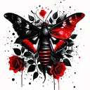 Moth, black roses and leaves in the background tattoo design idea