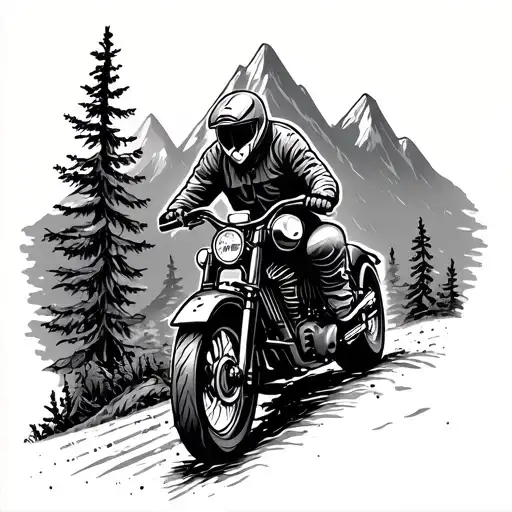 adventure motorcycle riding on nature and mountains tattoo design idea