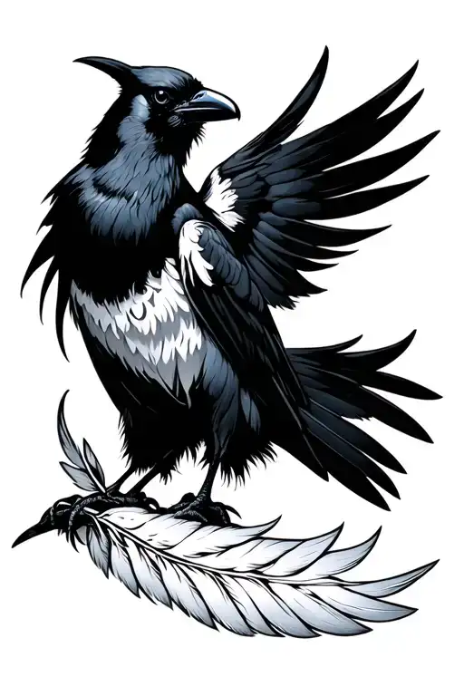 Japanese style crow with white feathers underneath tattoo design idea