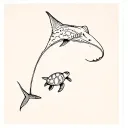 manta ray, whale shark and a turtle. small tattoo tattoo design idea